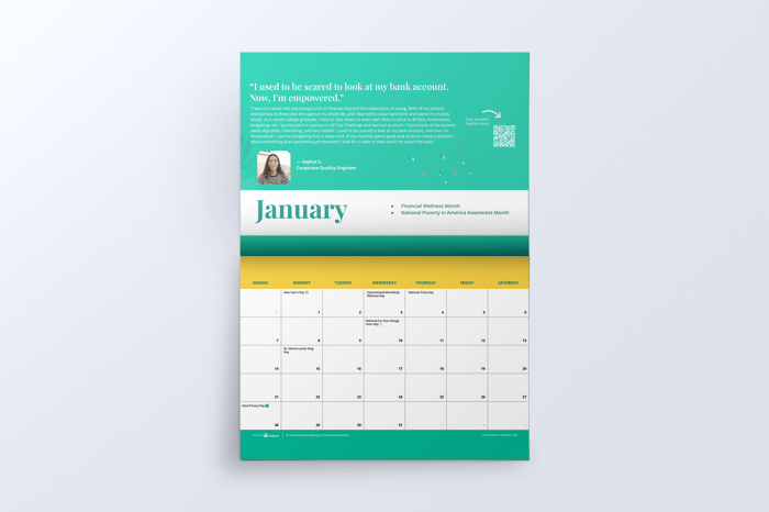 Workplace Financial Wellbeing Calendar for January 2024