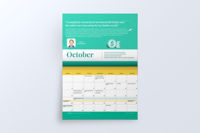 Workplace Financial Wellbeing Calendar for October 2024