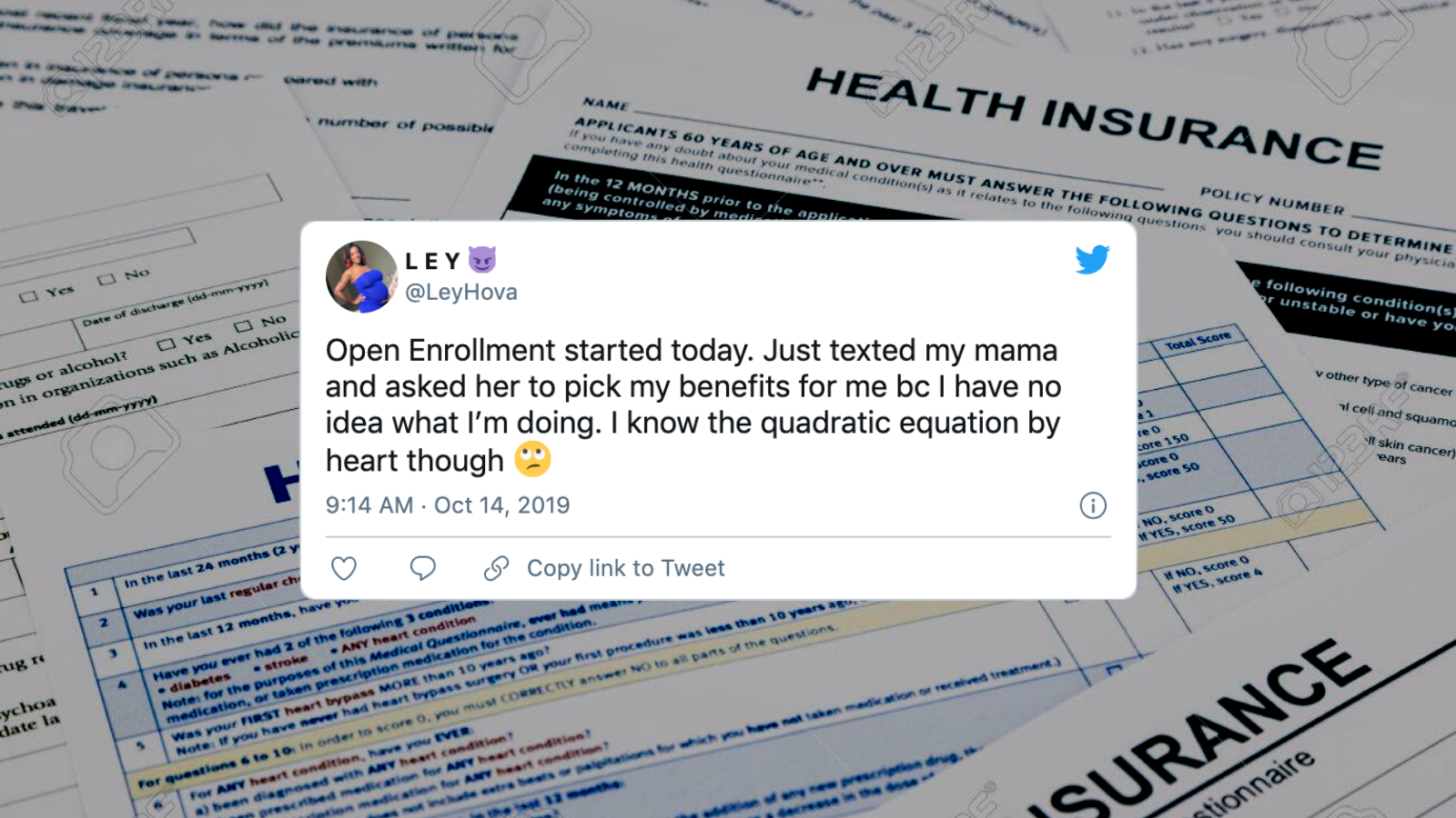 Employee tweet about open enrollment and choosing her benefits