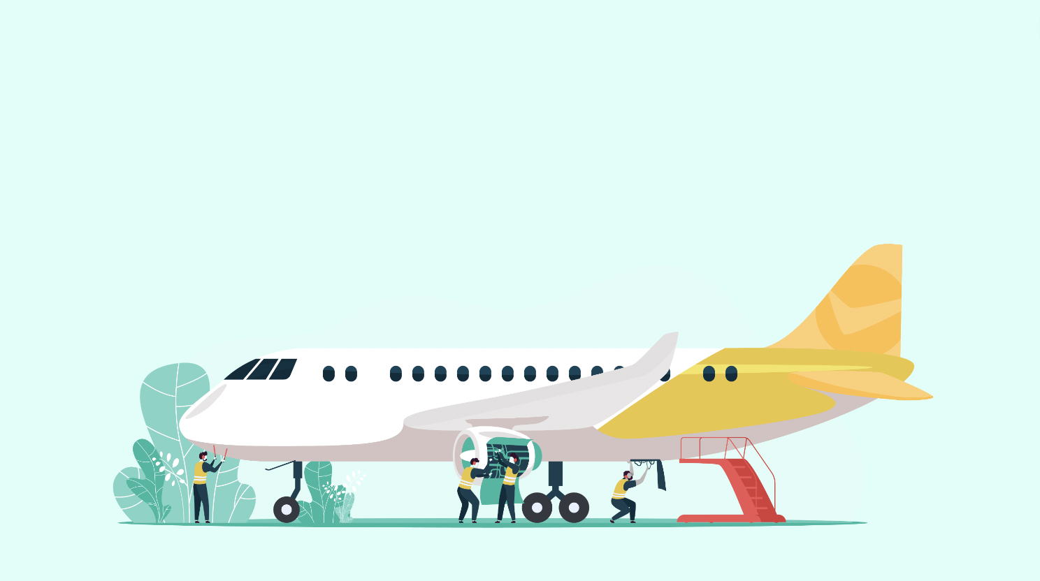 Group of illustrated airline employees with financial wellbeing as a benefit